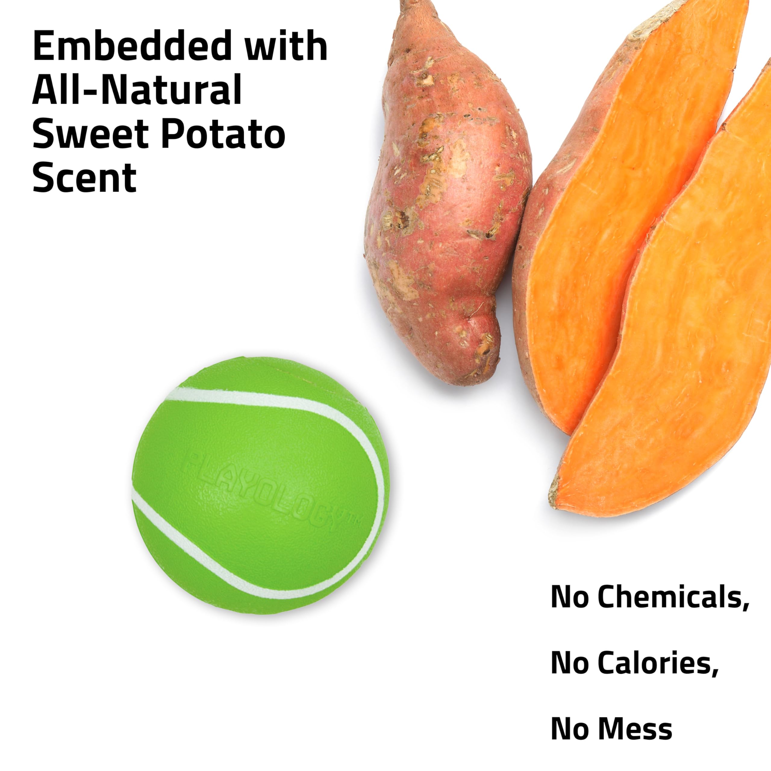 Playology Squeaky Chew Ball durable-rubber emphasizes rugged chew sessions indoors and outdoors.