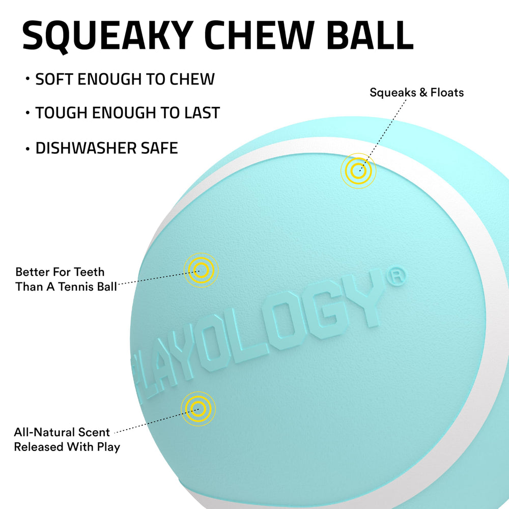 Playology Squeaky Chew Ball floating in water supports fetch fun for dogs.