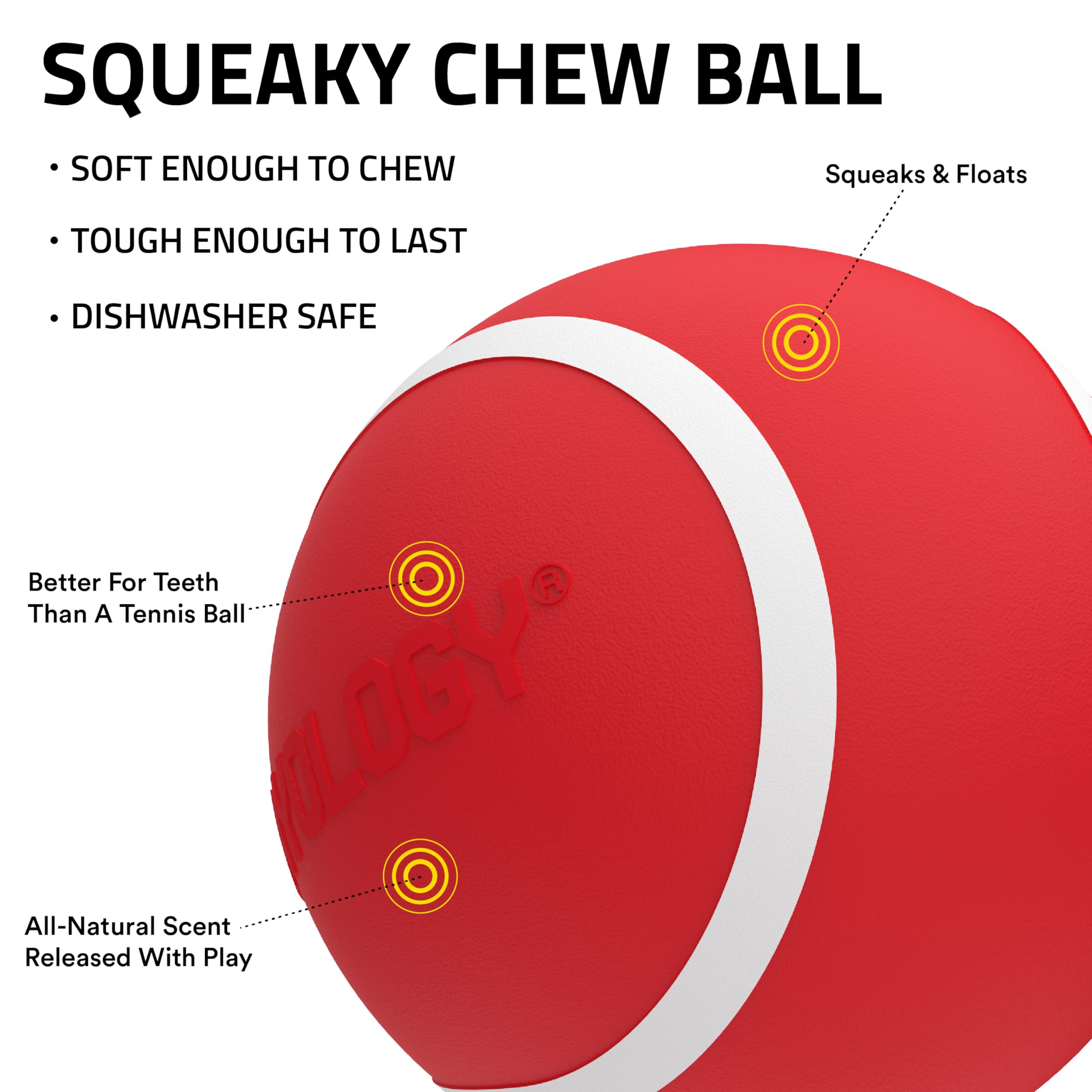 Playology Squeaky Chew Ball outdoor-fetch highlights rugged, water-ready play.