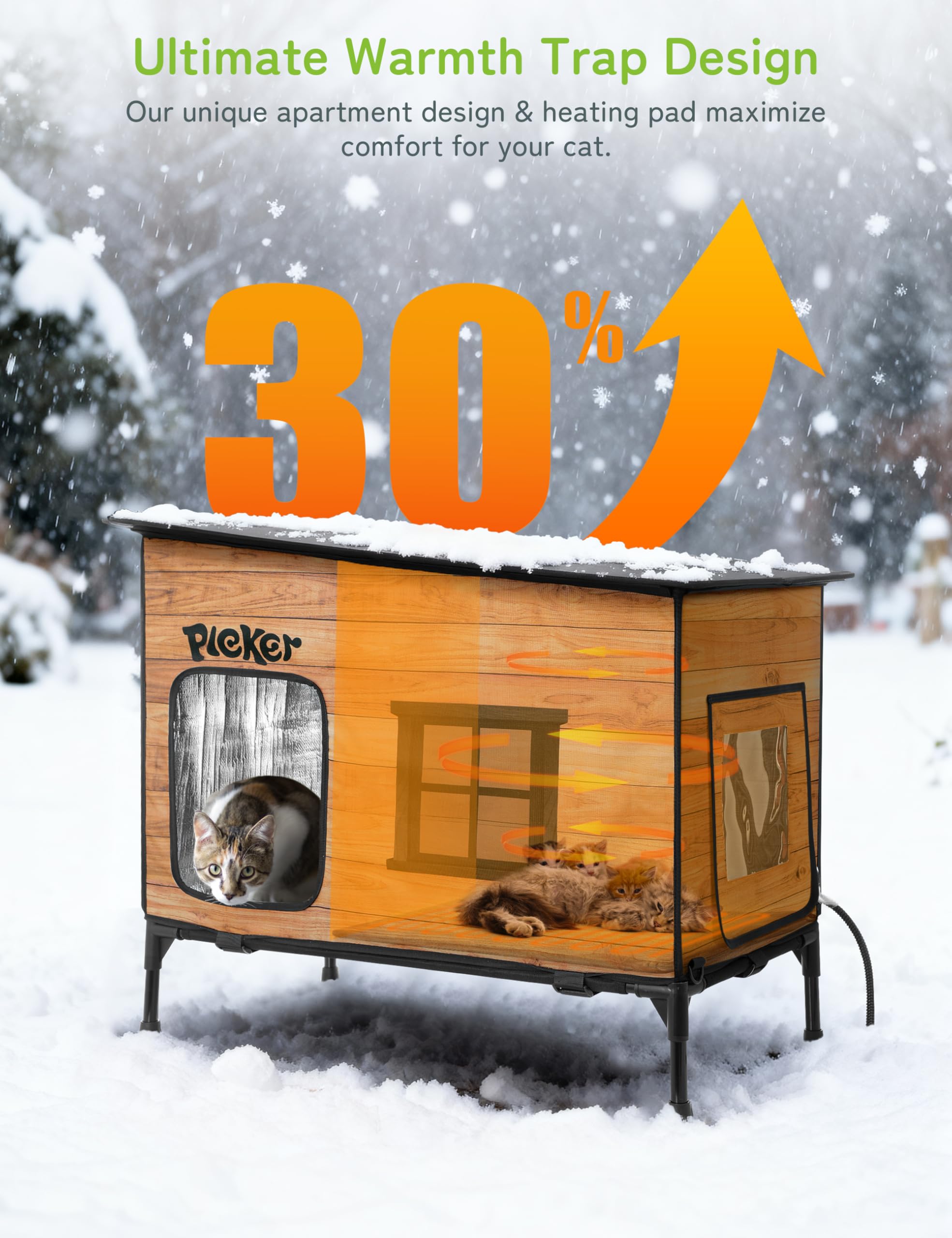 PLEKER insulated sleeping chamber emphasizes cozy warmth and dry shelter for cats