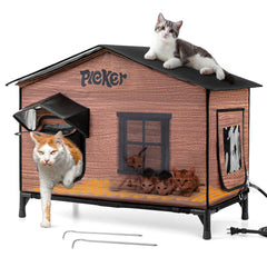 PLEKER heated cat house outdoor exterior view, roomy shelter for cold-weather use.