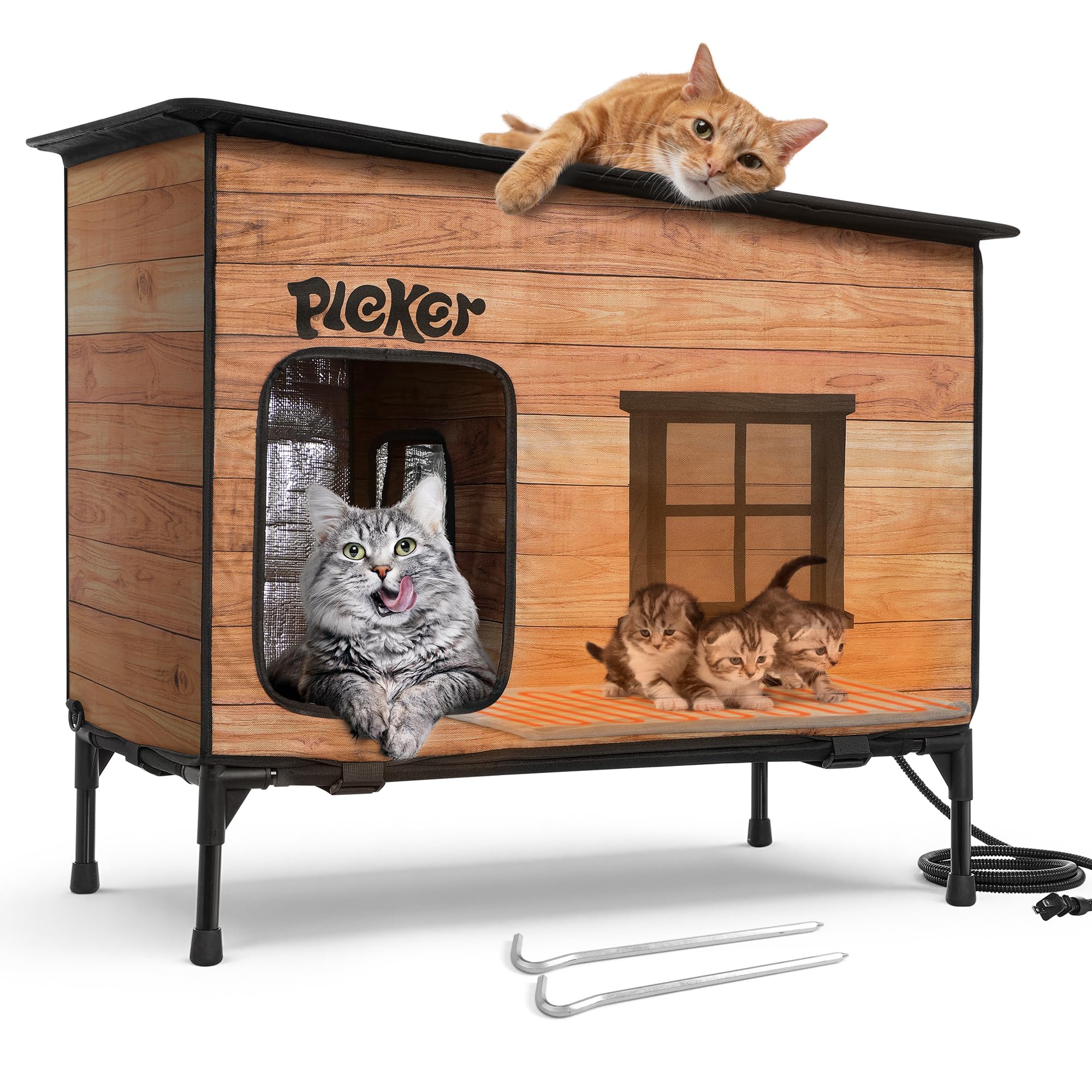 PLEKER heated-cat-house outdoor exterior view showing rugged weatherproof shelter for winter outdoors