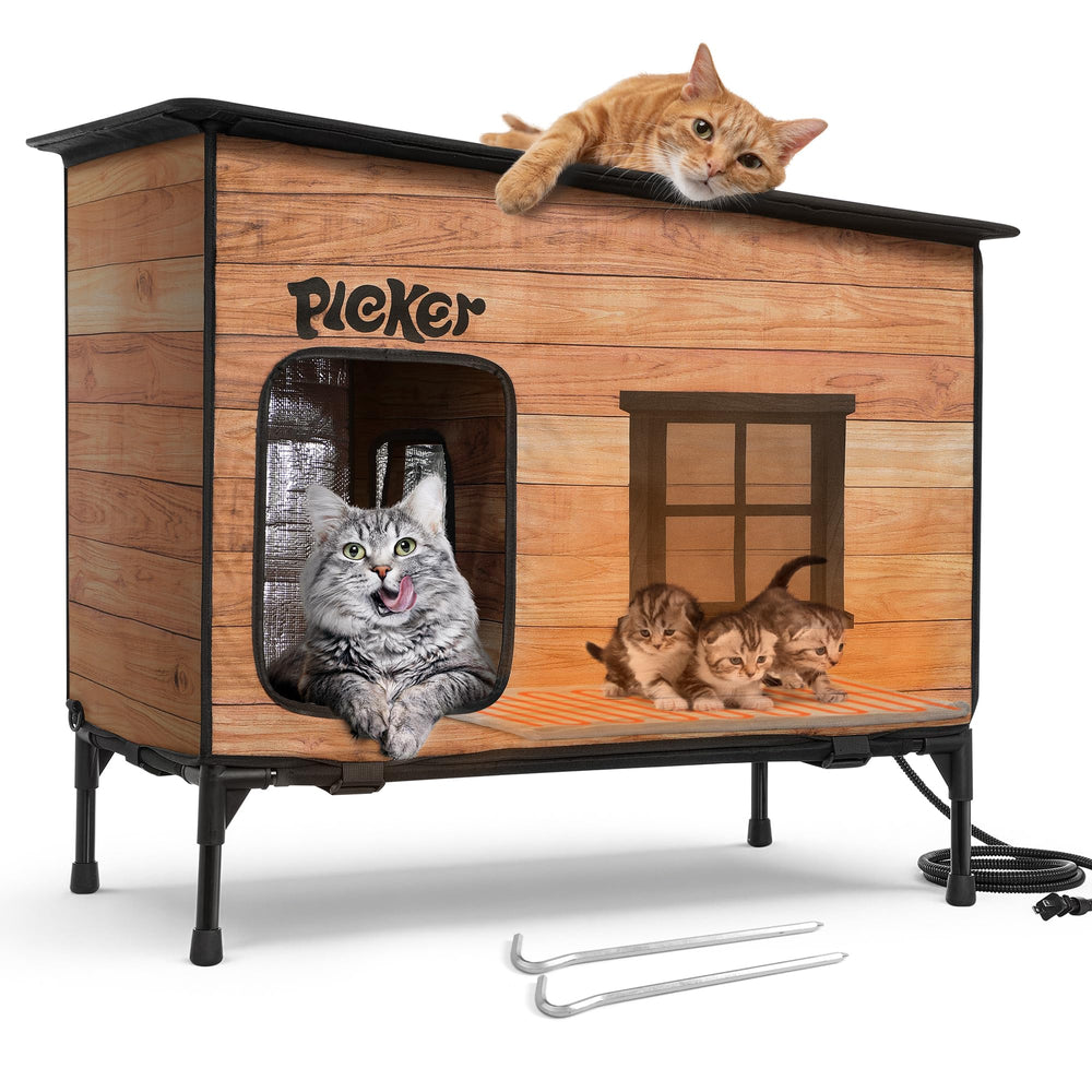 PLEKER heated-cat-house outdoor exterior view showing rugged weatherproof shelter for winter outdoors
