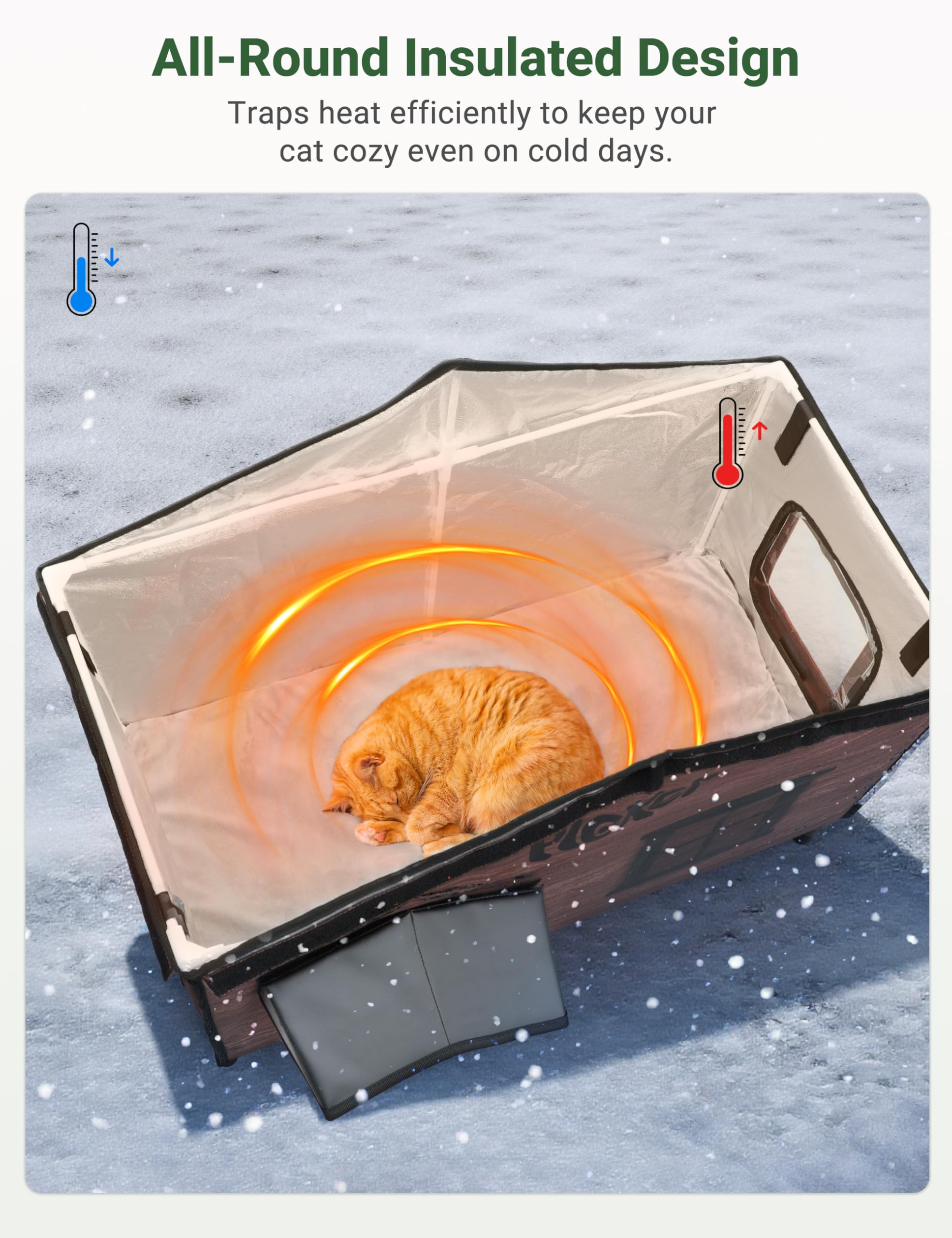 PLEKER heating pad interior view shows safe, gentle warmth for outdoor cats.