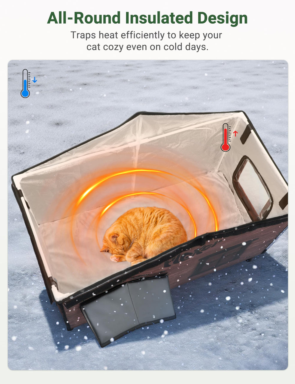 PLEKER heating pad interior view shows safe, gentle warmth for outdoor cats.
