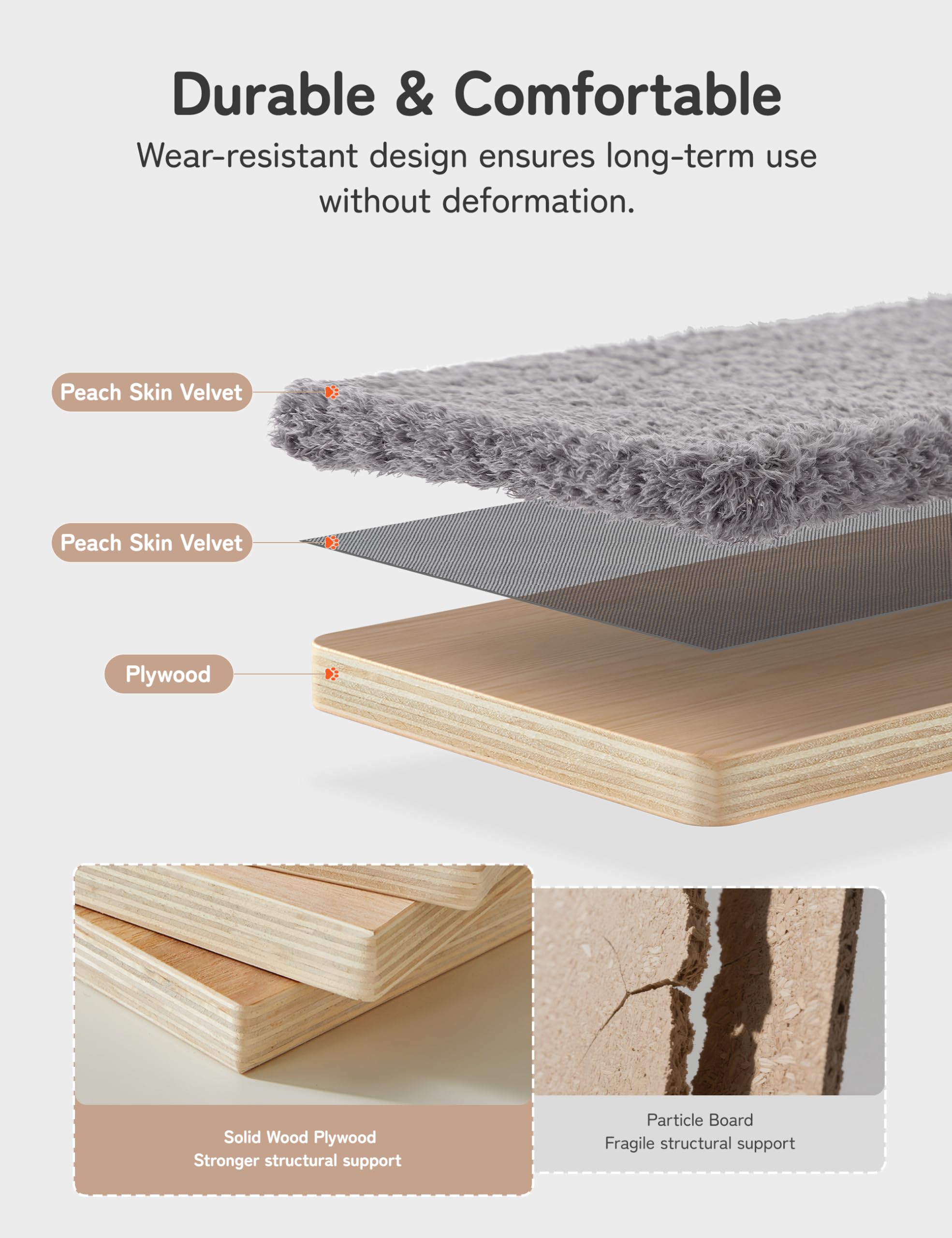 PLEKER solid wood multi-layer construction highlights sturdy support for daily climbing and perching.