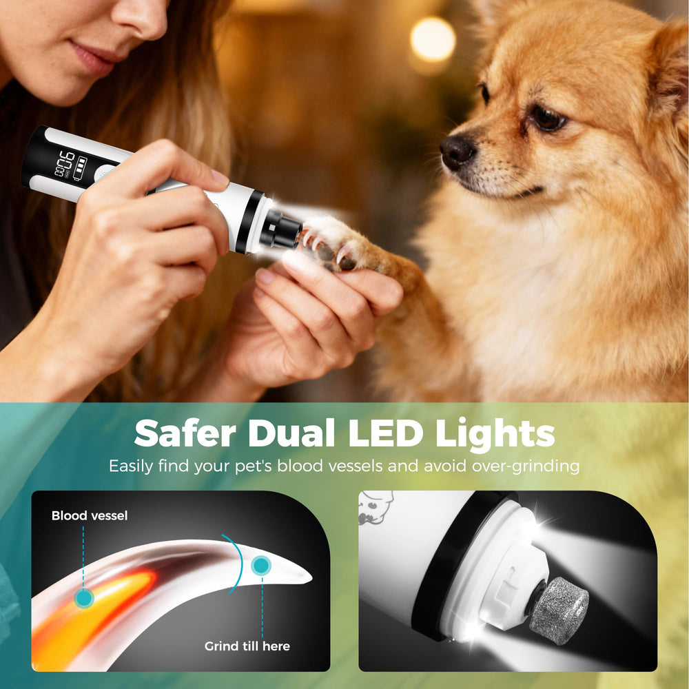 PleySyncz Upgraded Silent Dog Nail Grinder cordless design enabling grooming anywhere.