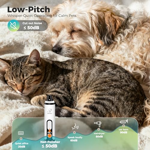 PleySyncz Upgraded Silent Dog Nail Grinder LED light on illuminates quick and safe trimming.