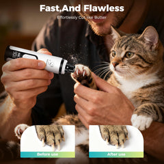 PleySyncz Upgraded Silent Dog Nail Grinder side view highlights ergonomic grip for beginner use.