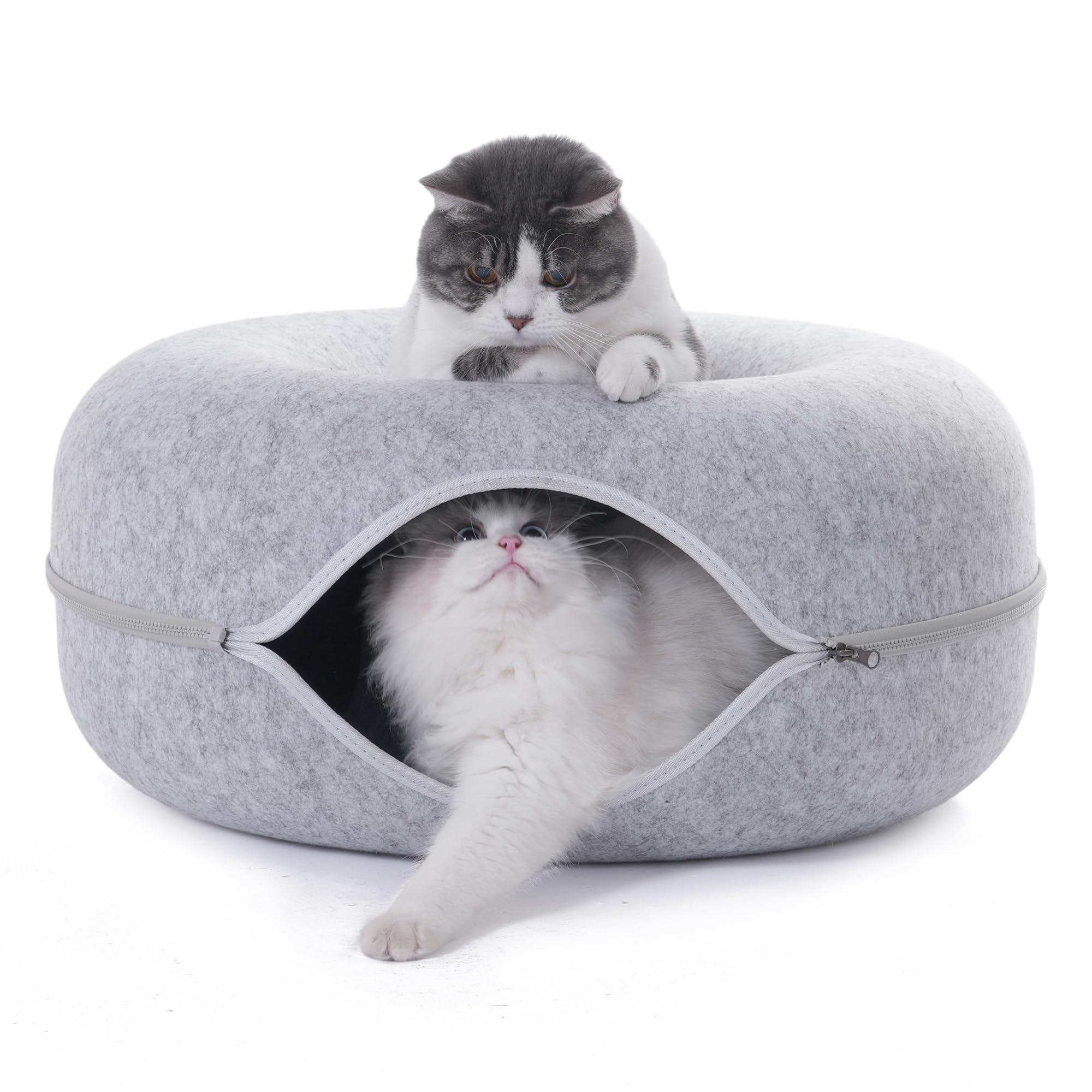 PLIISLUP cat tunnel bed with three toys encourages interactive play and feline curiosity.