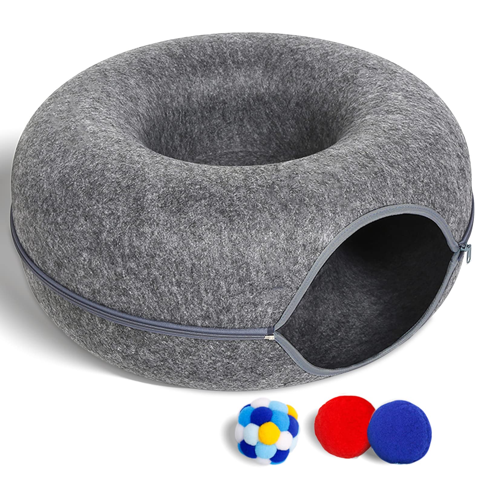 PLIISLUP large cat tunnel bed donut cave offers cozy play and rest space.