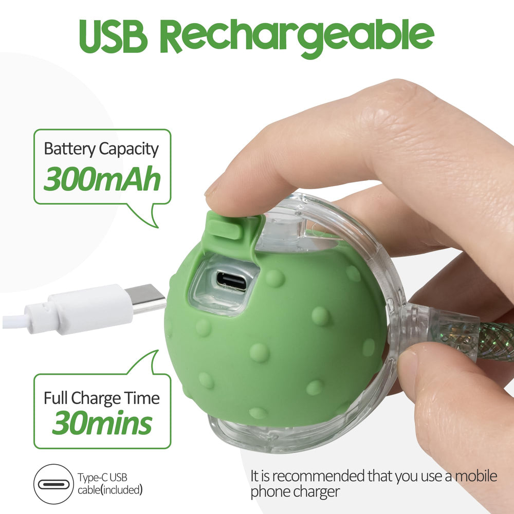PLITTPETTS interactive cat ball rechargeable battery with USB-C charging.