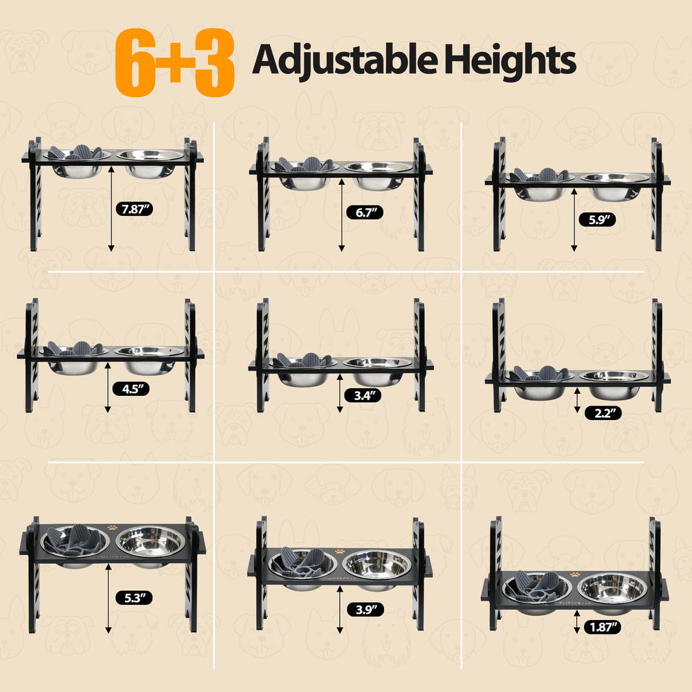 PLITTPETTS elevated dog bowls stand with 9-height settings supports growing pets.