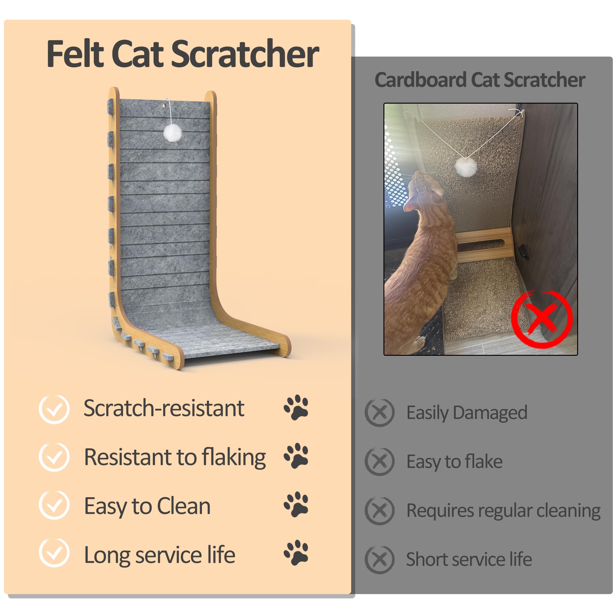 PLITTPETTS Felt Cat Scratcher protects sofas and curtains by offering a dedicated scratch outlet.