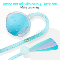 PLITTPETTS elastic tail accessory attached to blue ball for hunting-style play