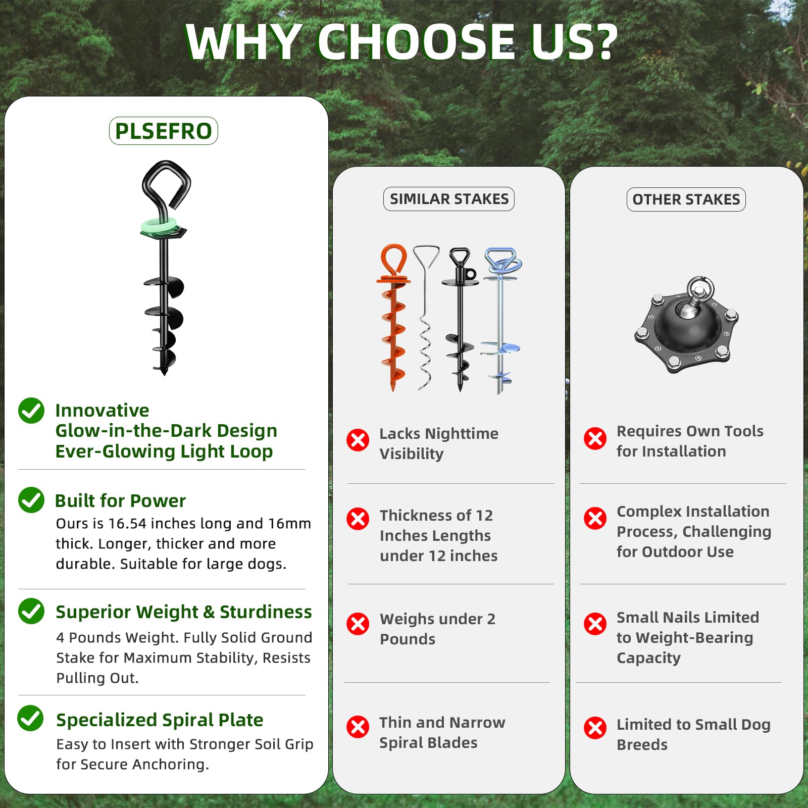 PLSEFRO leash-compatible stake for camping, beach, or yard use