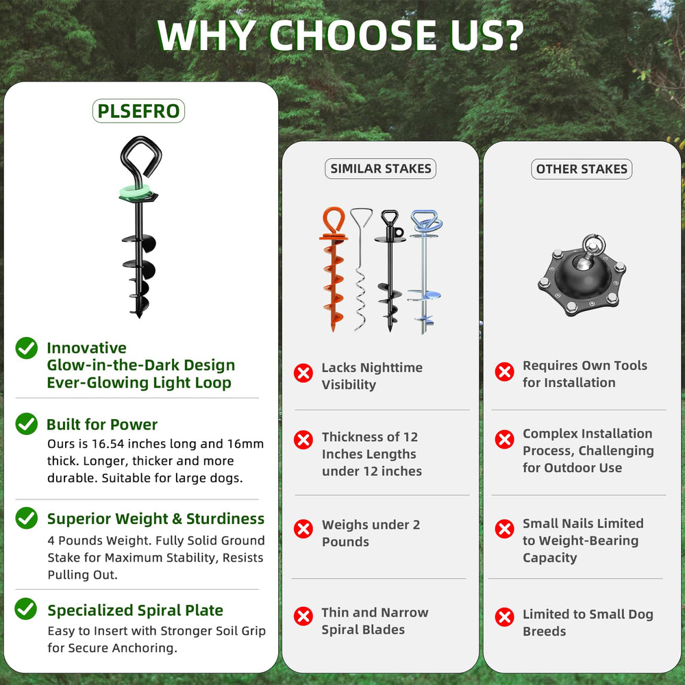 PLSEFRO leash-compatible stake for camping, beach, or yard use