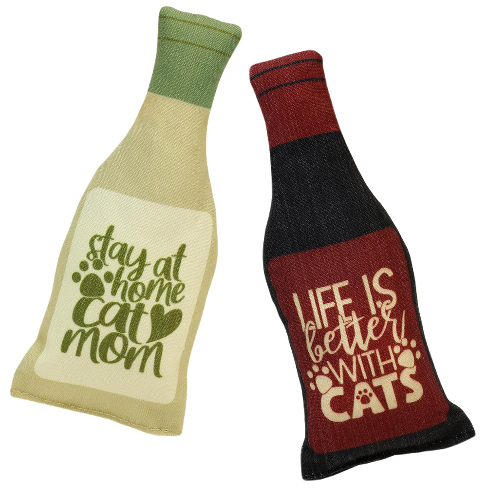 Plum Hill PinoMEOW bottle catnip toy encourages chasing and cuddling