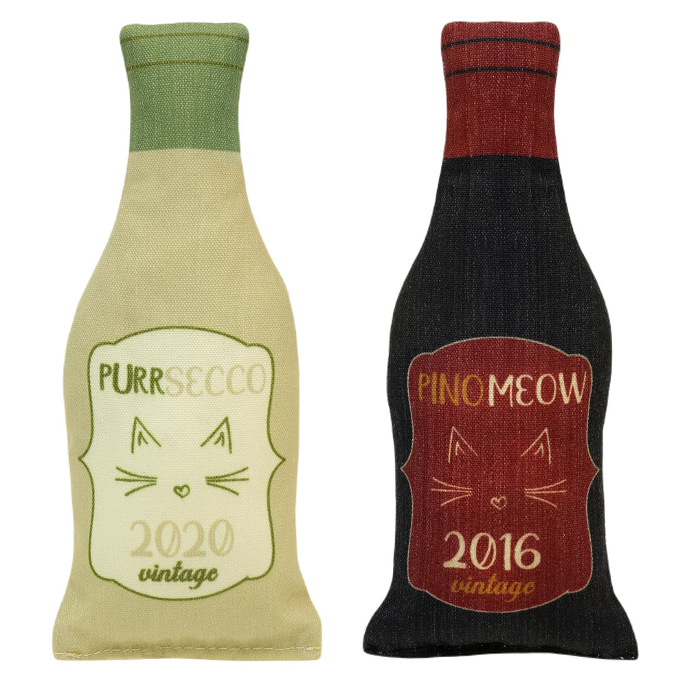 Plum Hill Plush wine bottle cat toy ready for tossing and cuddling