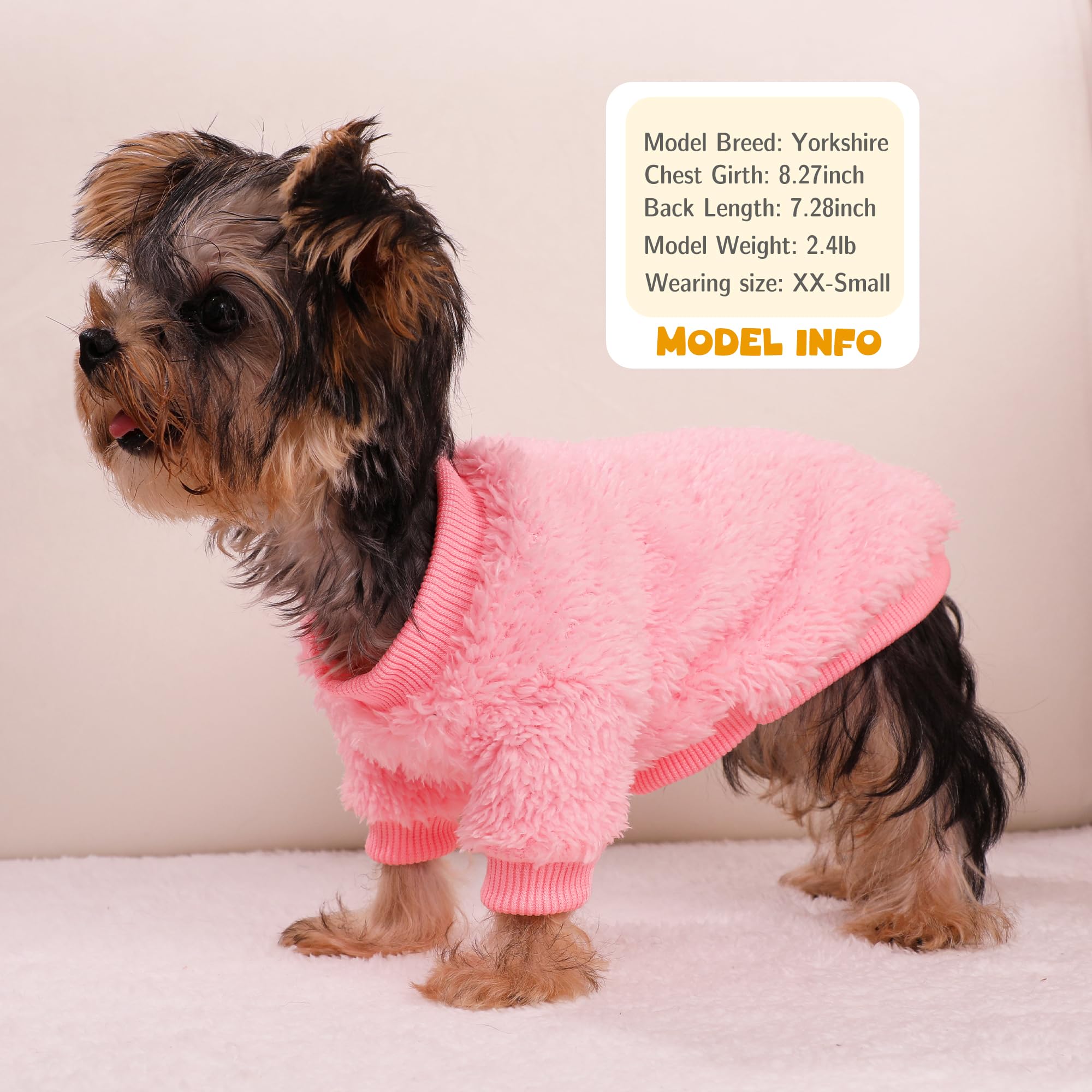 Plush Fleece Dog Sweater for small dogs – back view shows fluffy texture and snug fit.