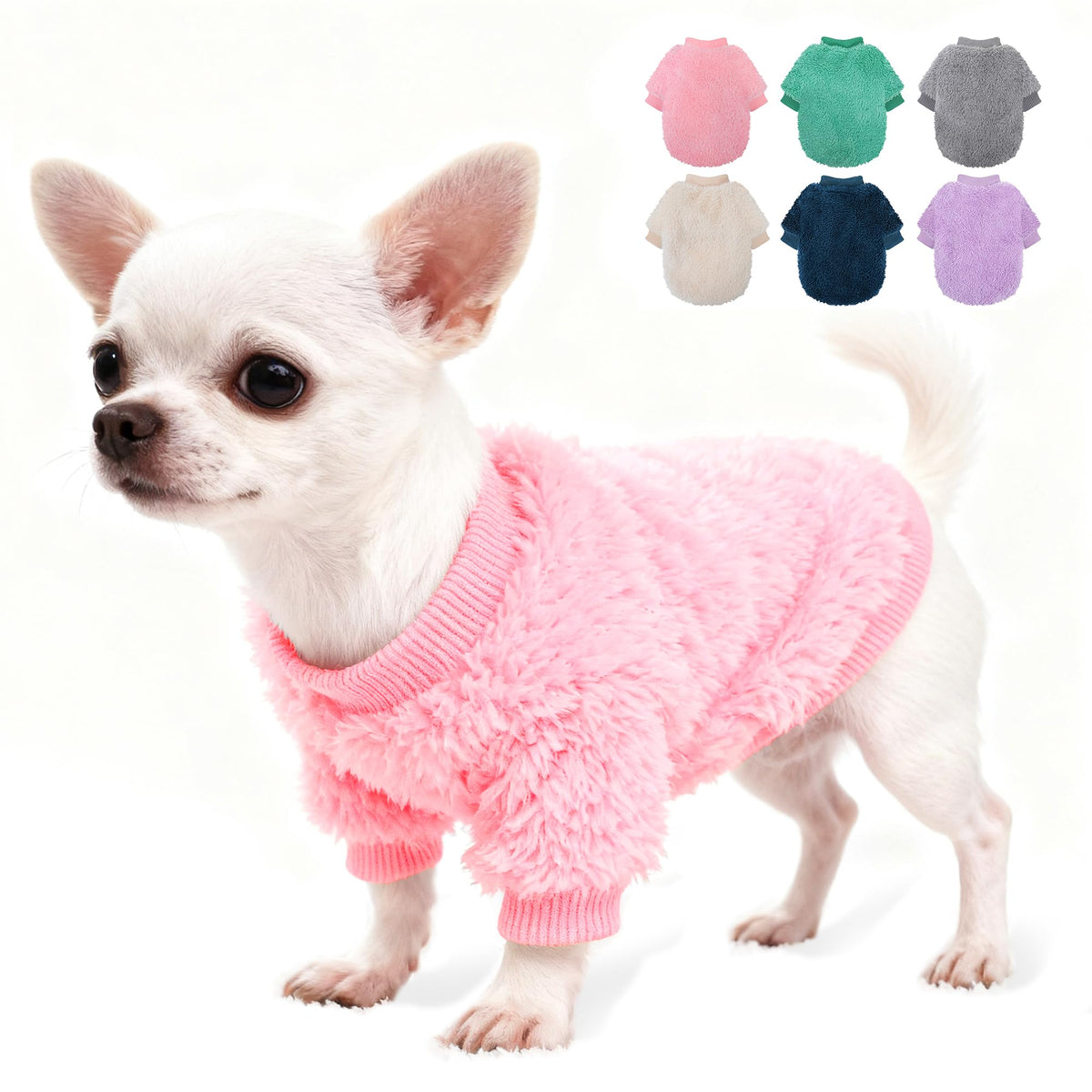 Plush Fleece Dog Sweater for small dogs – front view, cozy warmth on winter walks.