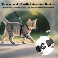 PLUTUS PET quick-release buckles on cat harness for easy on/off.