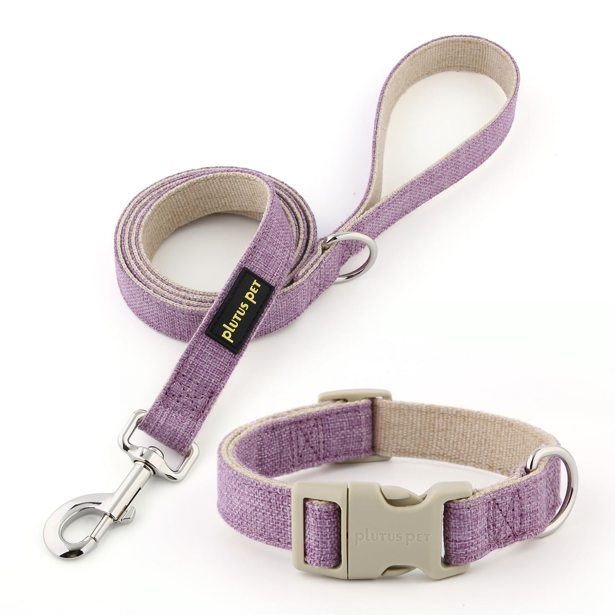 Plutus Pet collar y correa de algodón cáñamo ajustables, para paseos cómodos y seguros
