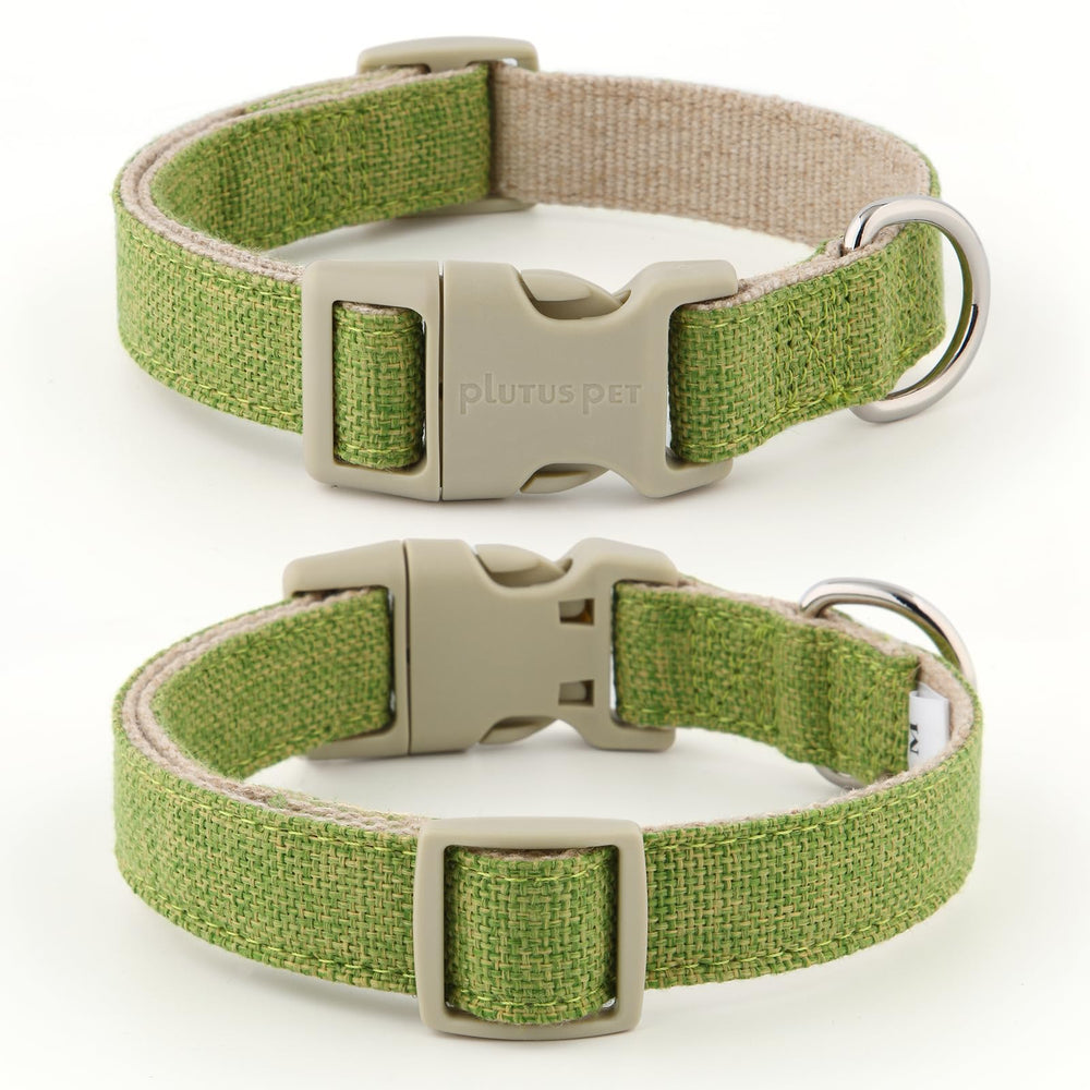 Plutus Pet cotton hemp collar adjustable range demonstrates fit from small to large dogs.