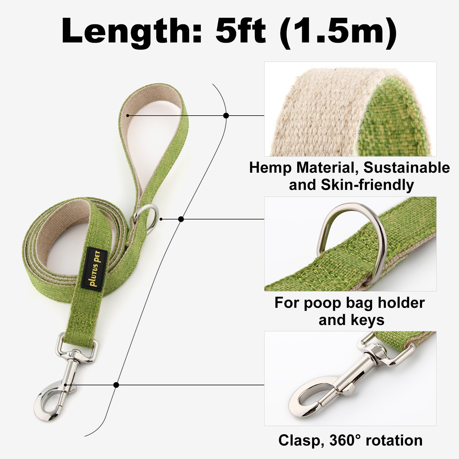 Plutus Pet cotton hemp leash fully extended during a secure, comfortable walk.