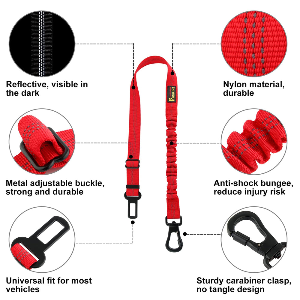 Plutus Pet adjustable-length seat belt fits dogs of all sizes.