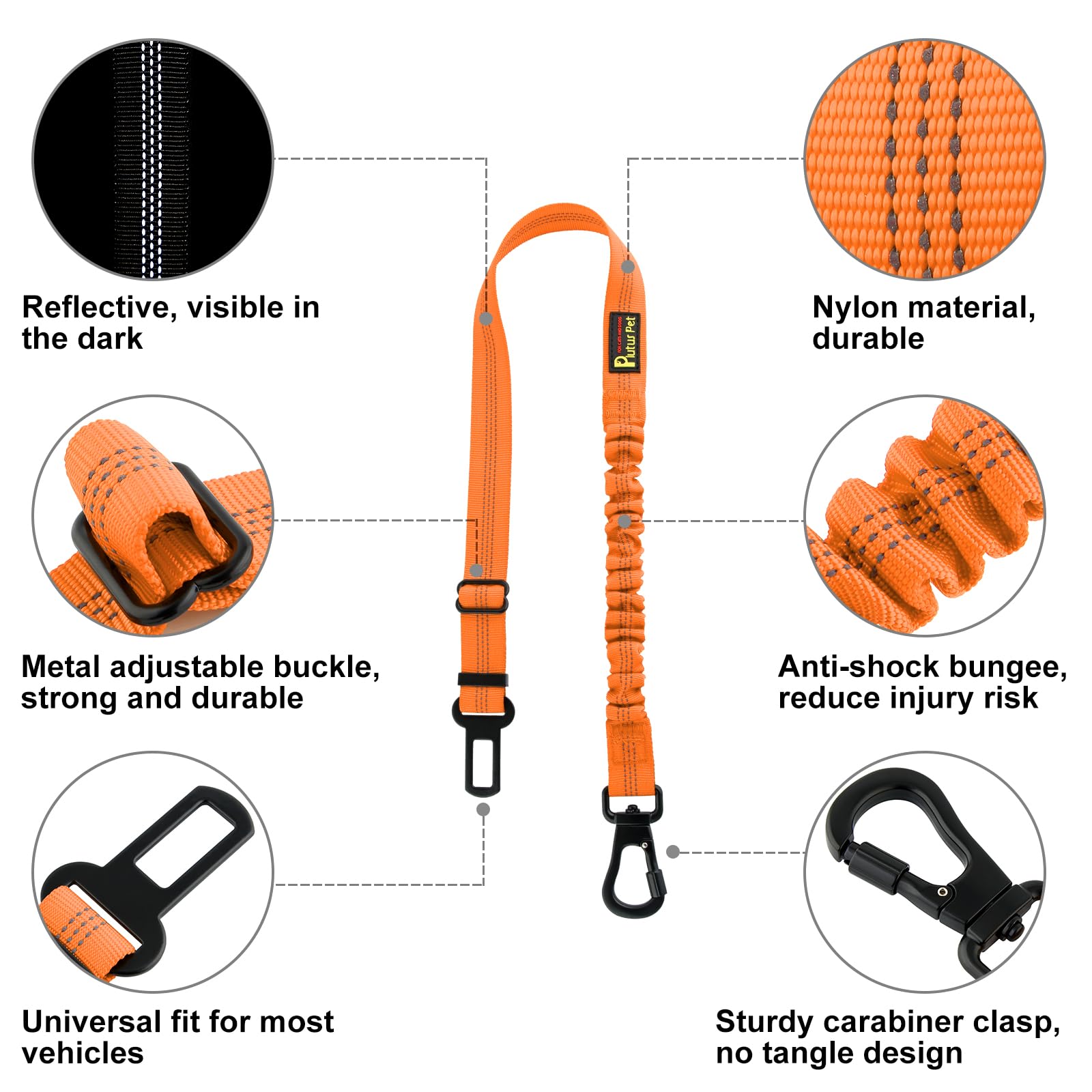 Plutus Pet adjustable-length belt provides a comfortable fit.