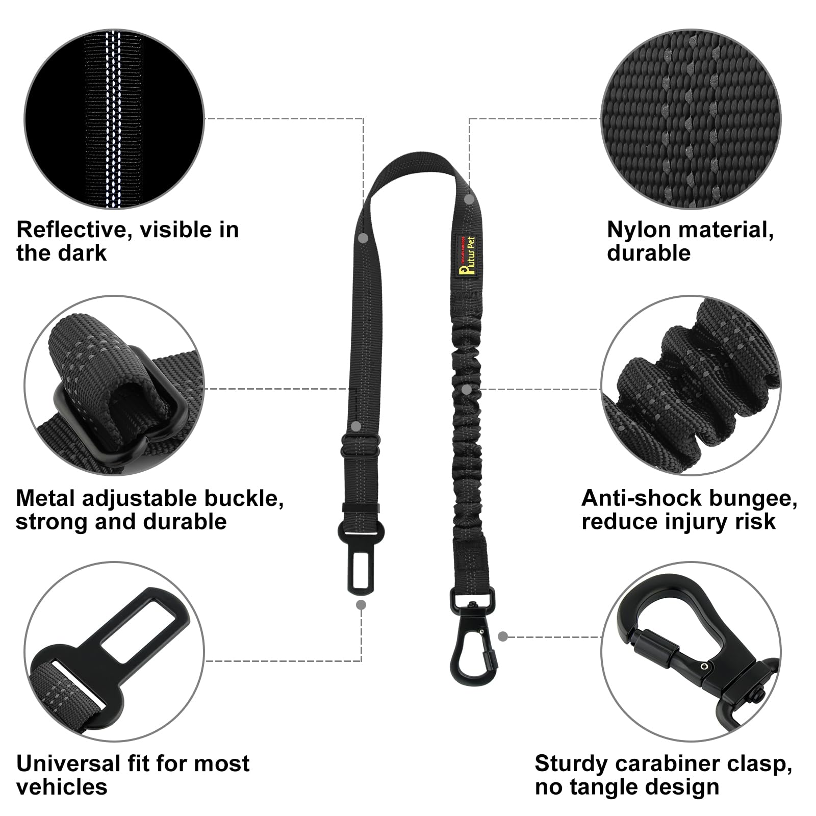 Plutus Pet dog seatbelt adjustable length fits dogs of all sizes for comfortable restraint