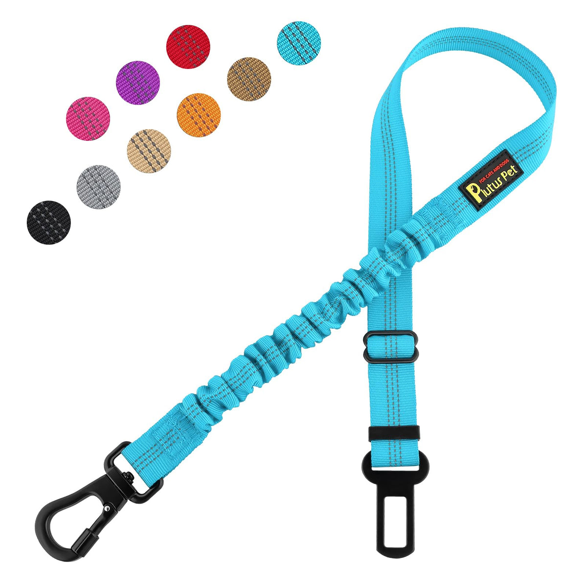 Plutus Pet dog seatbelt carabiner-clip secures your pup on car rides.