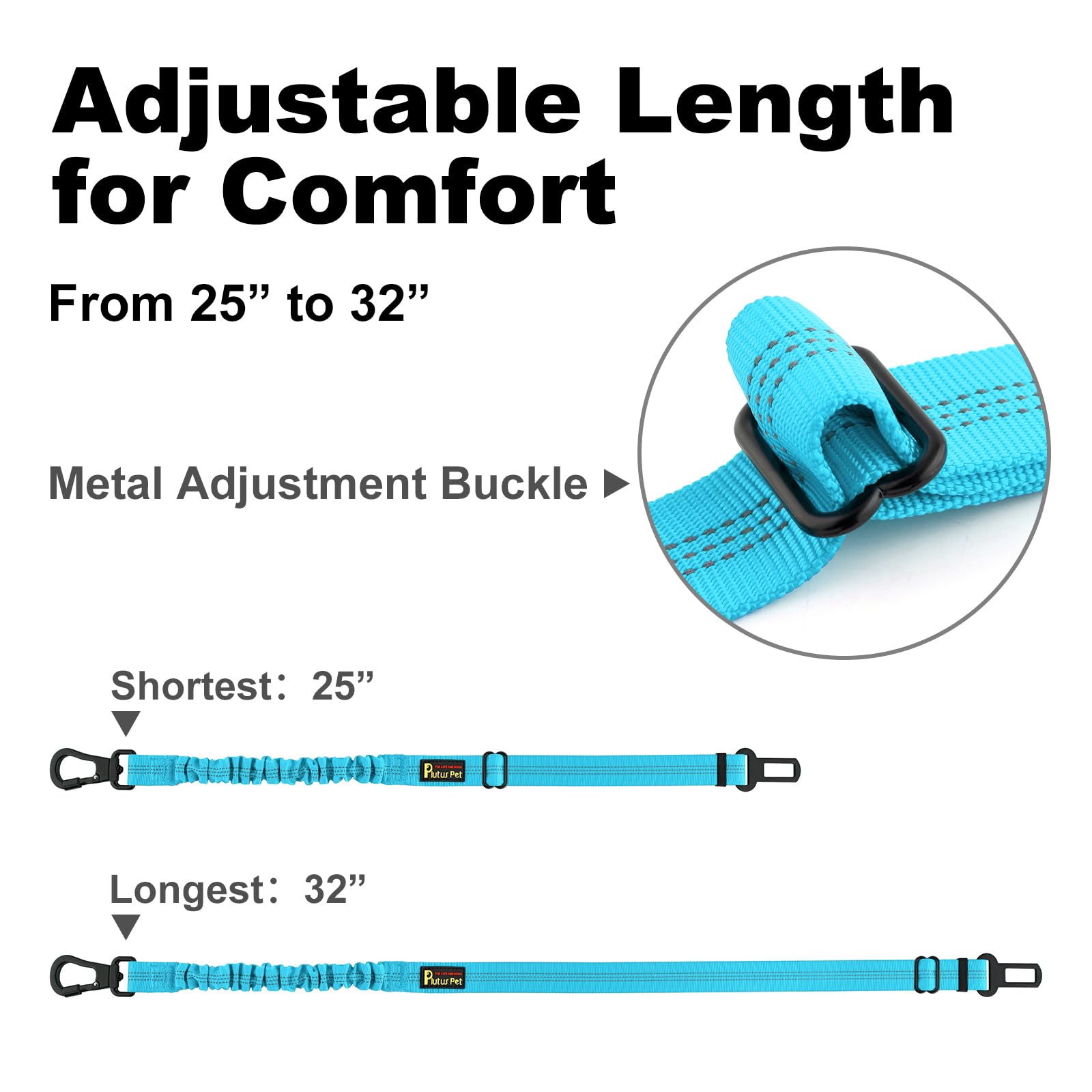 Plutus Pet dog seatbelt reflective-strips enhances visibility in low light.