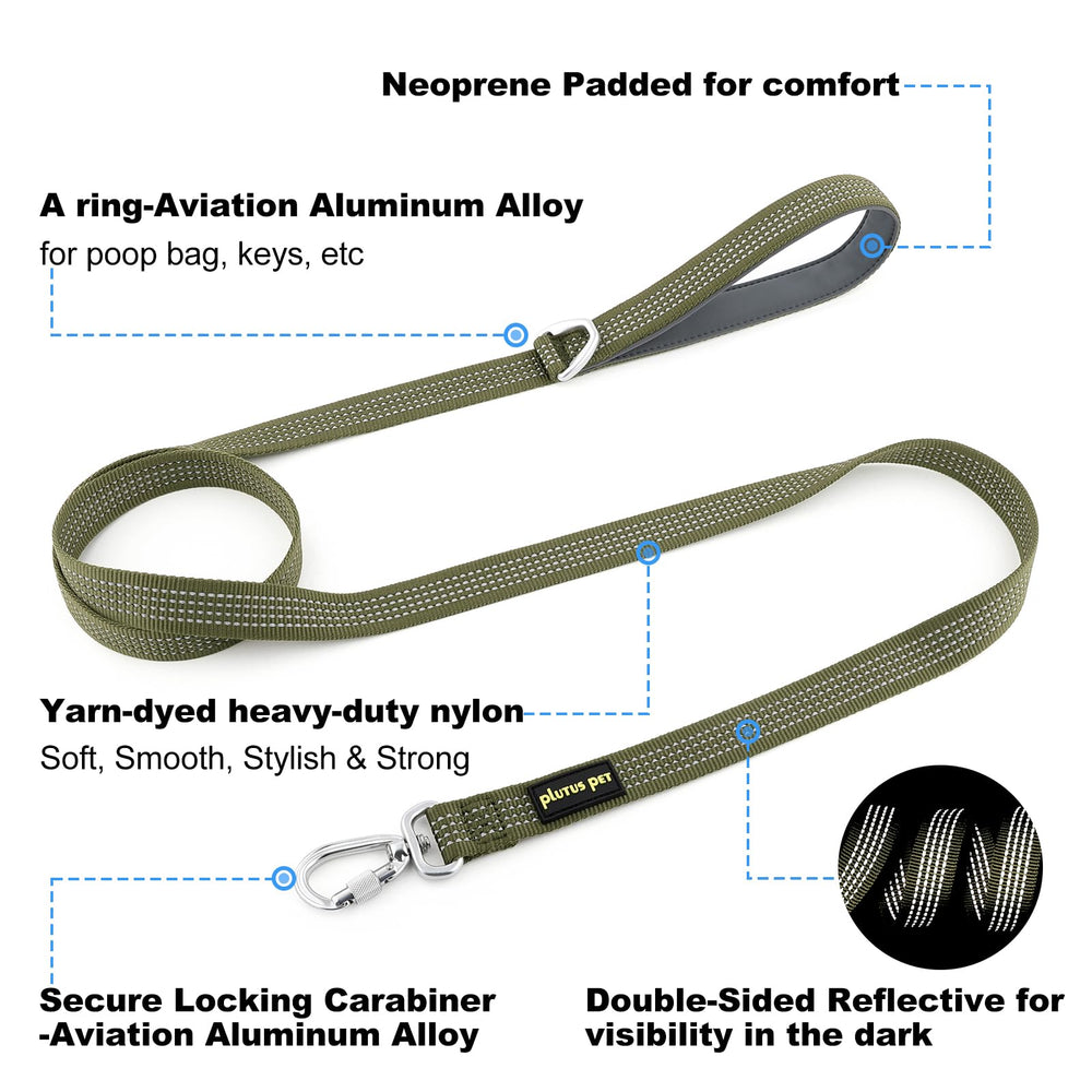 Plutus Pet double-sided reflective nylon enhances visibility during dawn and night strolls.