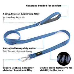 PLUTUS PET heavy duty leash with double-sided reflective nylon for dawn visibility.
