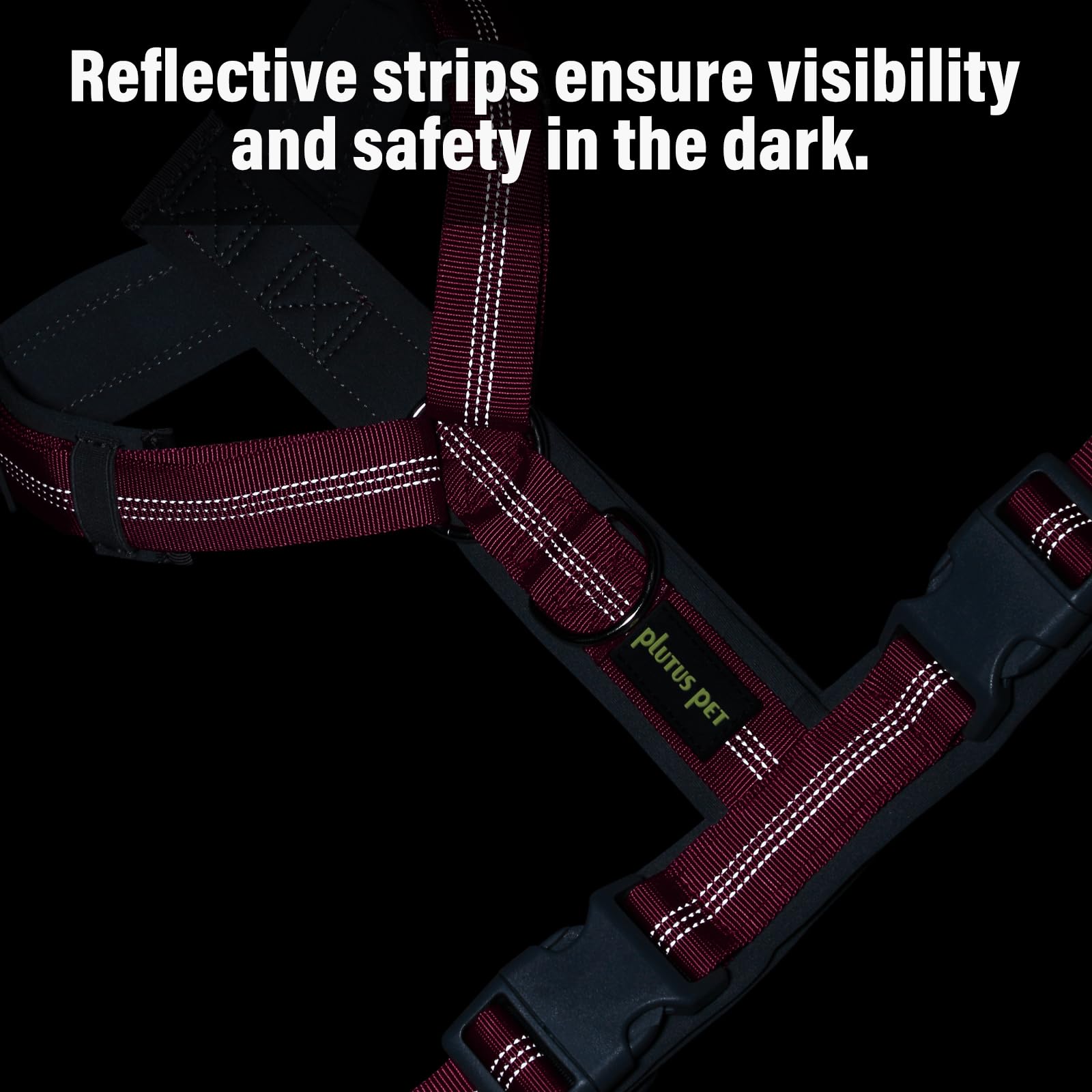 Plutus Pet No Pull Harness two buckles and D-rings enable quick securing.