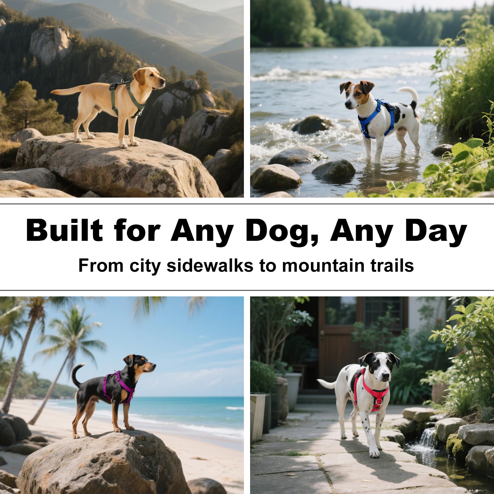 Plutus Pet purple harness worn by dogs ready for training or adventures.