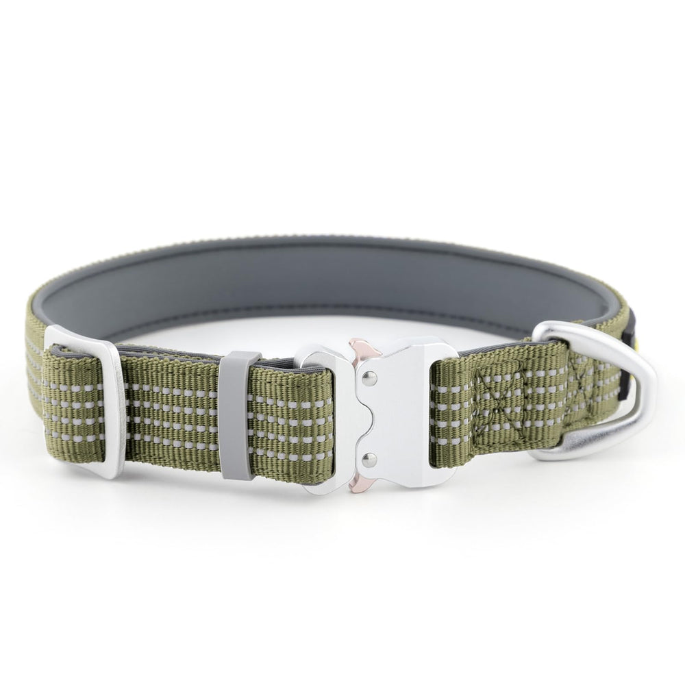 Plutus Pet reflective dog collar with aviation aluminum buckle for lightweight daily walks.