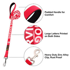 PLUTUS PET service dog leash shows large SERVICE DOG letters on both sides for quick visibility.