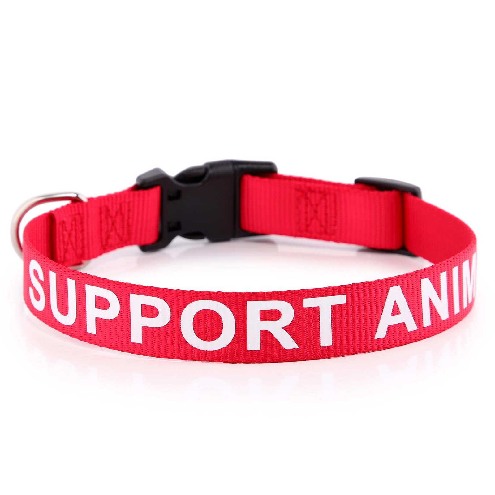 Plutus Pet Support Animal Collar red front view shows bold 'SUPPORT ANIMAL' lettering for visibility