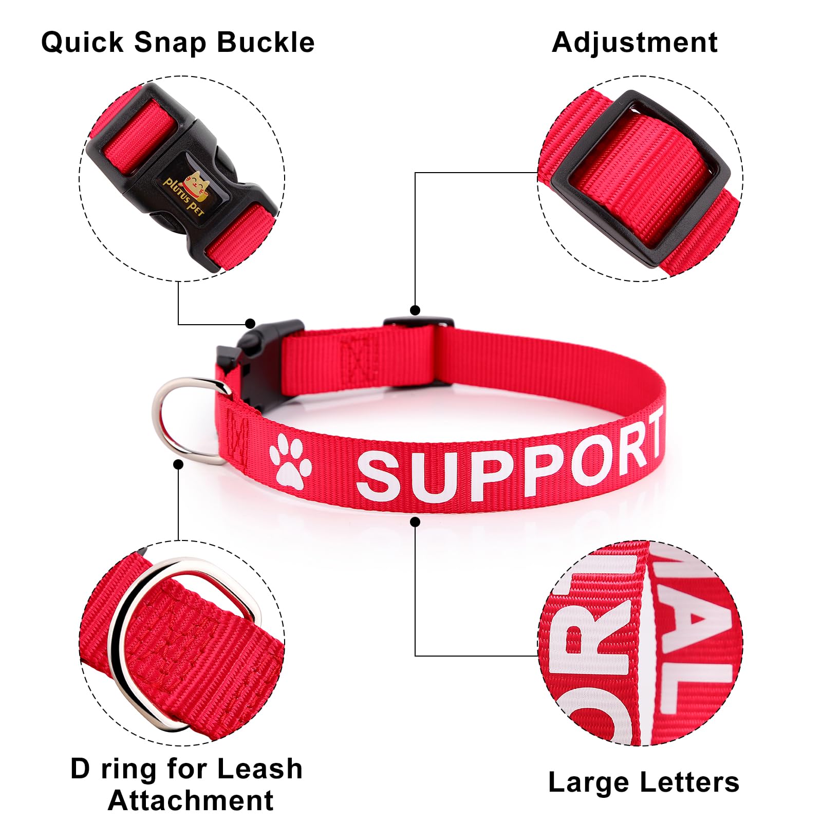 PLUTUS PET collar red side view highlights bright color for public-space safety
