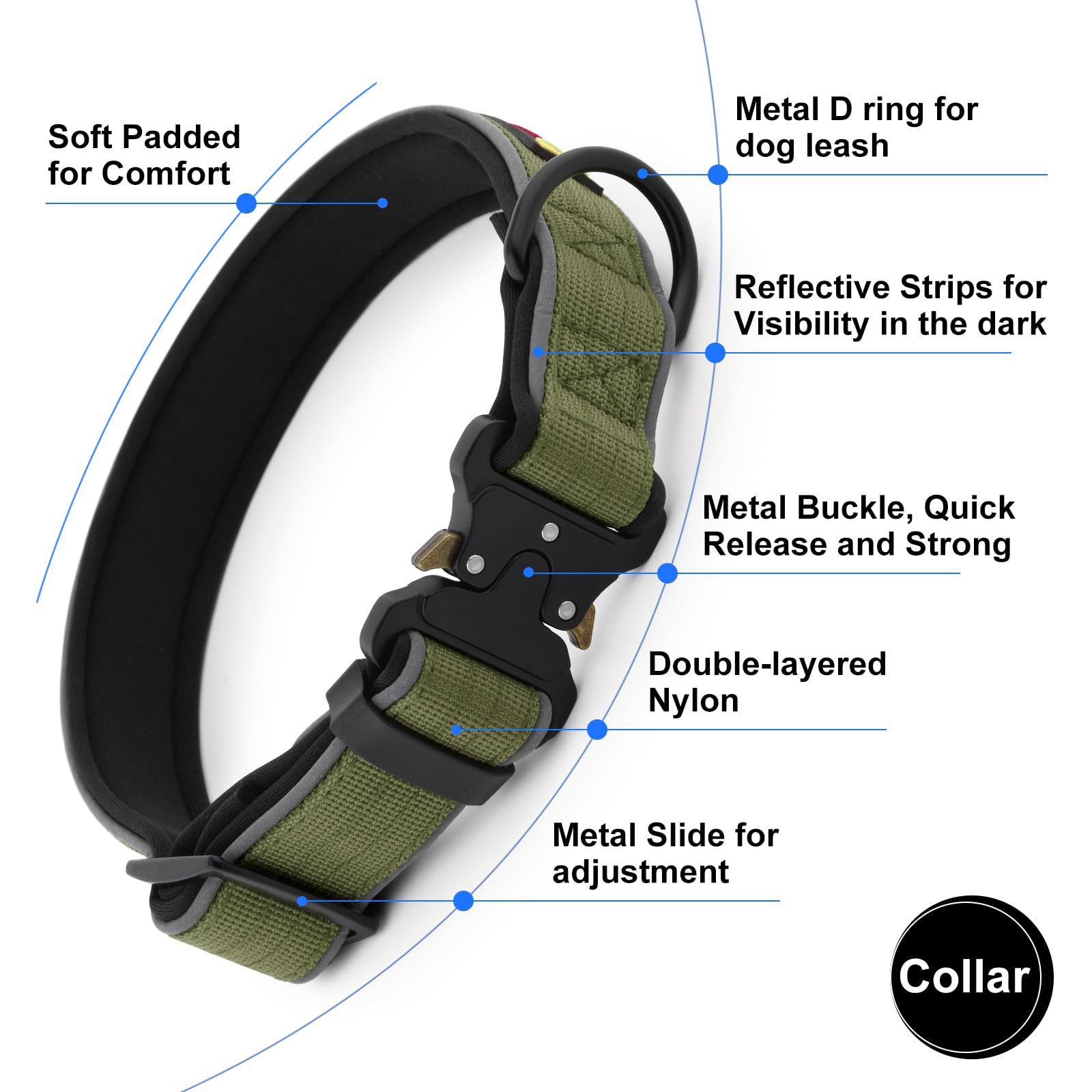 Plutus Pet collar features quick-release buckle and adjustable strap for secure fit