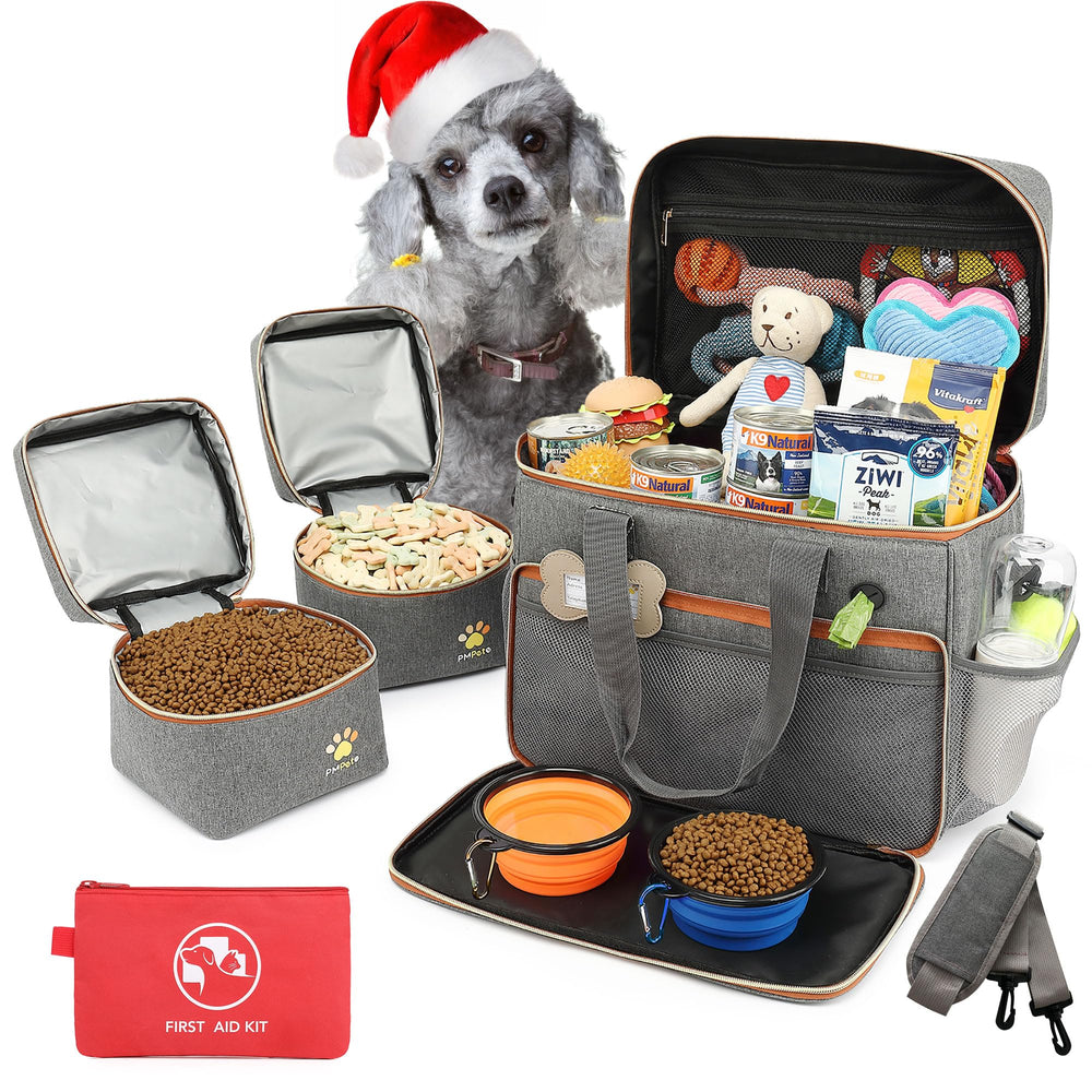 Pmpete dog travel bag main compartment with divider for organized travel essentials.