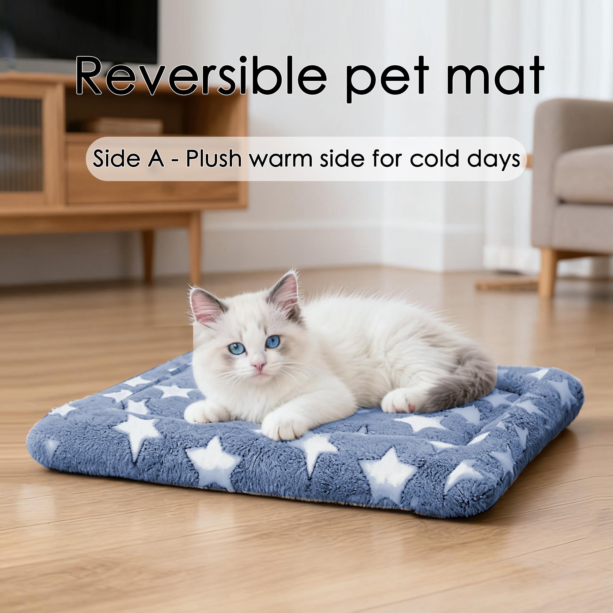 pobopobo dog bed mat crate navyblue-star reversible sides offer year-round comfort.
