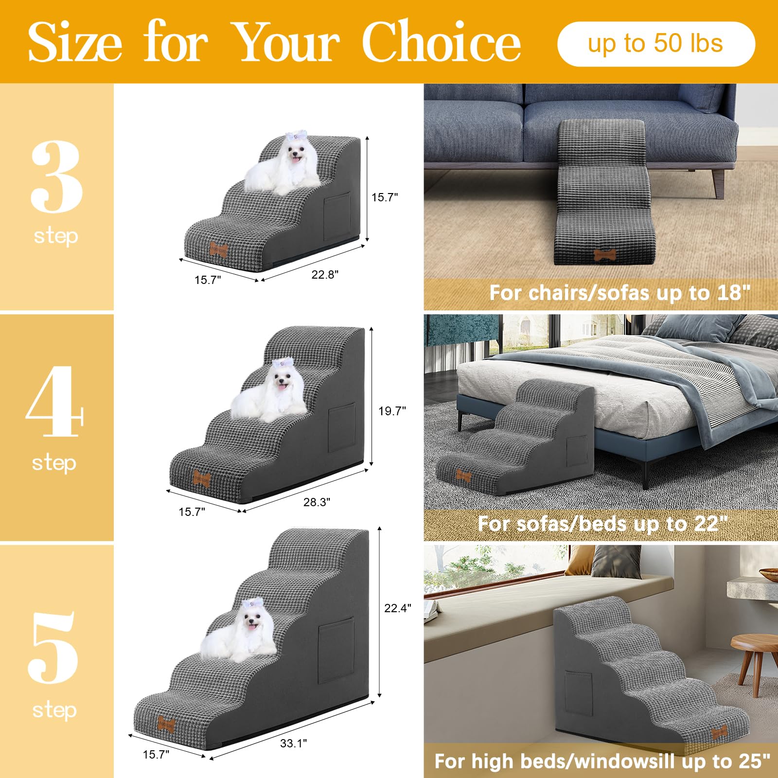 POCBLUE dog stairs low-angle slope eases climbs for small or aging dogs.