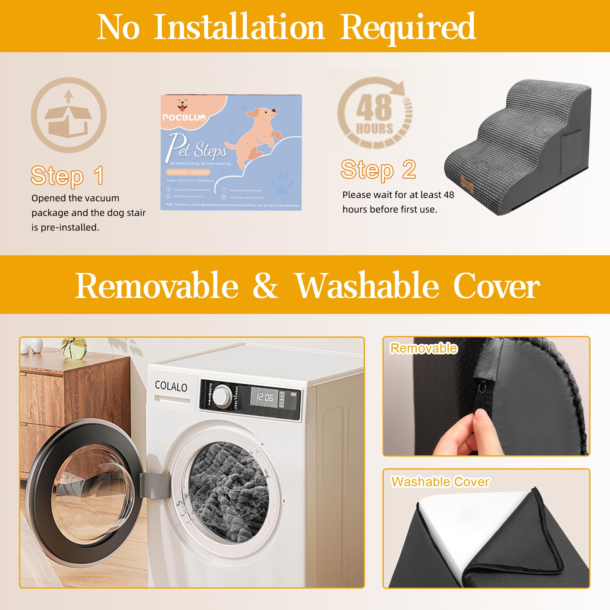 POCBLUE dog stairs vacuum-sealed packaging saves space on shipping.
