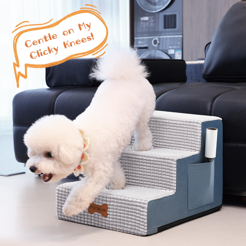 POCBLUE dog stairs with side pockets stores treats and small items
