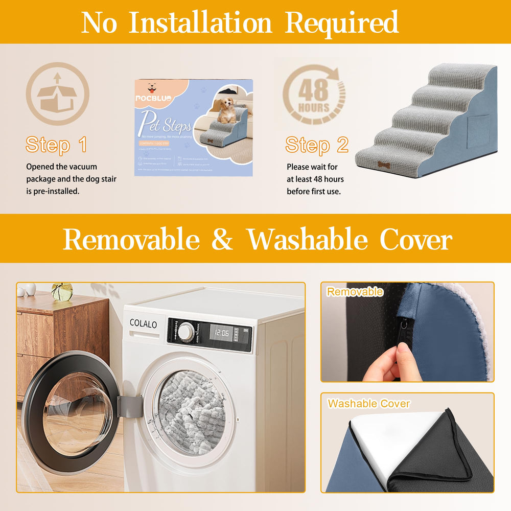 POCBLUE dog stairs vacuum-sealed packaging and no-assembly setup