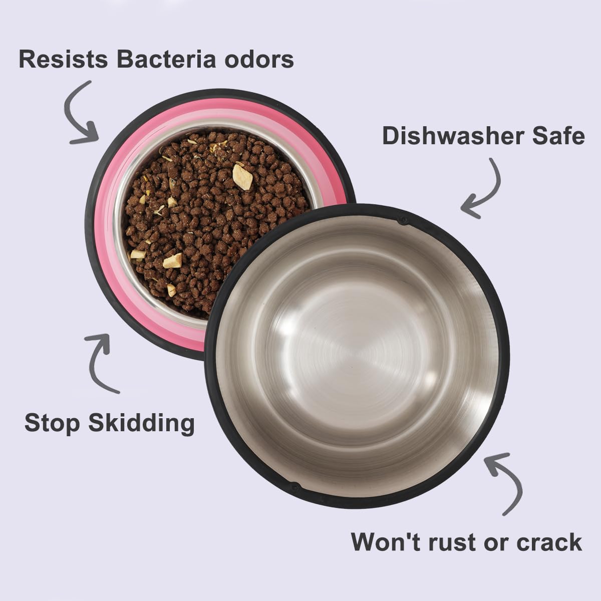 Podinor bowls feature removable rubber ring for thorough cleaning.